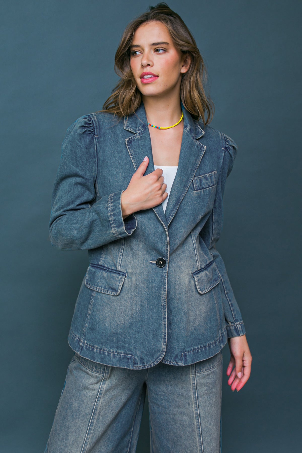 GIVE IT YOUR ALL DENIM BLAZER Flying Tomato